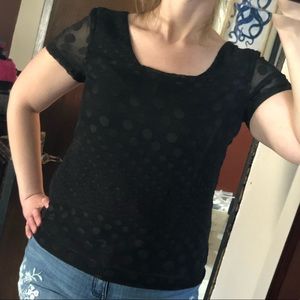 Avon Mark black polka dot scoop neck top